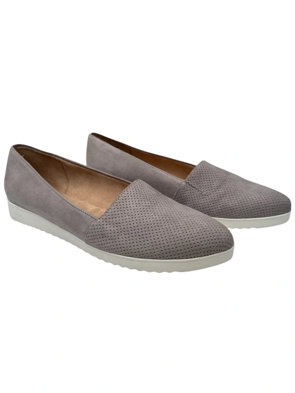 Life Stride Slip In Faux Suede Almond Toe Elevated Flats Loafers Gray Size 9